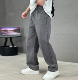 Herren Gerade Geschnittene Blaue Jeans - Klassische Freizeit Denim Hose – Dunkel Grau