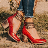 Damen Riemchenschuhe mit hohem Absatz – Rote Schlange
