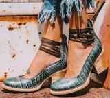 Damen Riemchenschuhe mit hohem Absatz – Grüne Schlange