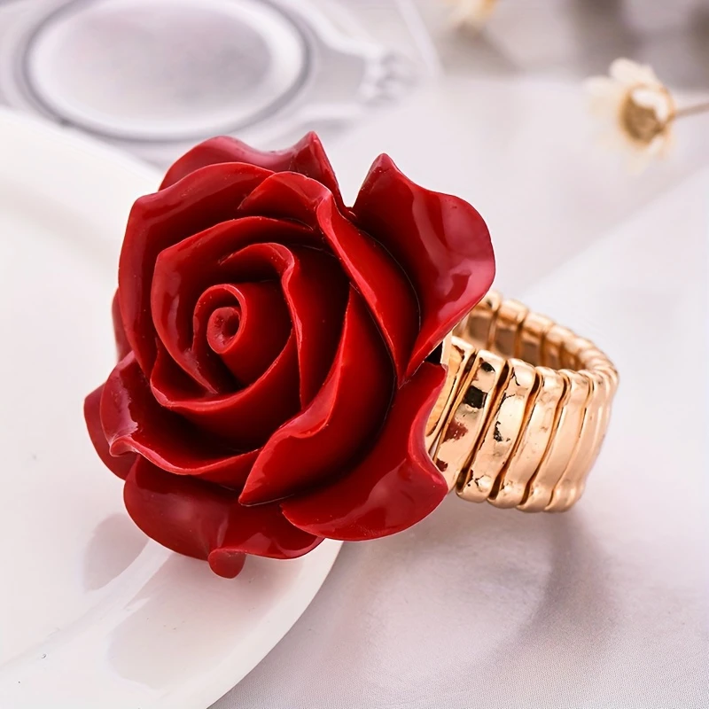 Roségoldring mit roter Rose