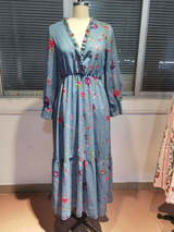 Pauline | Damen Sommer Boho Maxi Kleid Mit Rüschen – Blau