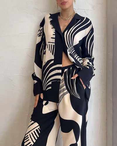 Gisberta - Lässiges Zweiteiliges Outfit Mit Schwarz-Weiß Muster Und Lockerer Passform