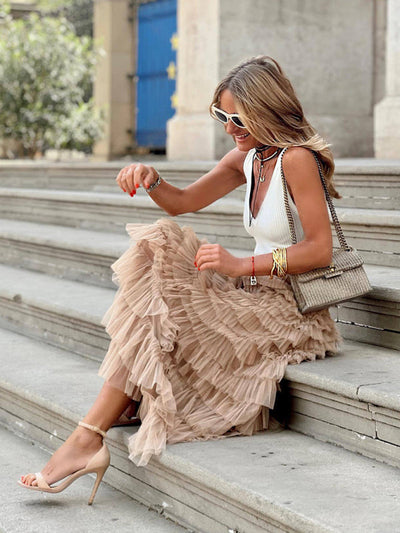 Damen Maxirock Mit Hoher Taille Und Lagenmuster | Sommer