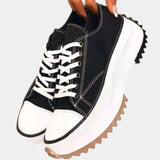 Gudrun | Damen Trendige Sneaker mit Rundspitze – Schwarz
