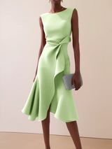 Beatrice | Damen Drapiertes Asymmetrisches Midikleid – Hellgrün