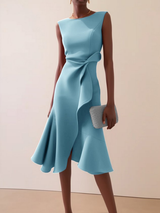 Beatrice | Damen Drapiertes Asymmetrisches Midikleid – Hellblau