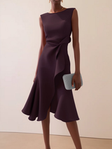 Beatrice | Damen Drapiertes Asymmetrisches Midikleid – Burgunderrot