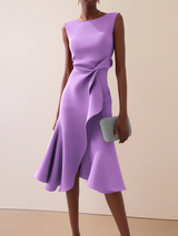 Beatrice | Damen Drapiertes Asymmetrisches Midikleid – Violett