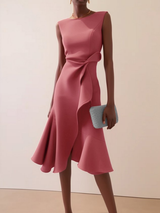Beatrice | Damen Drapiertes Asymmetrisches Midikleid – Rosa
