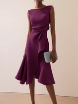 Beatrice | Damen Drapiertes Asymmetrisches Midikleid – Lila
