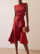 Beatrice | Damen Drapiertes Asymmetrisches Midikleid – Rot