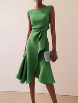 Beatrice | Damen Drapiertes Asymmetrisches Midikleid – Grün