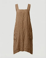 Heidi | Damen Midi Schürzenkleid mit quadratischem Ausschnitt und Taschen – Khaki