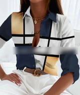 Clara | Plus Size Damen Bluse Geometrisch Modern Business – Gold