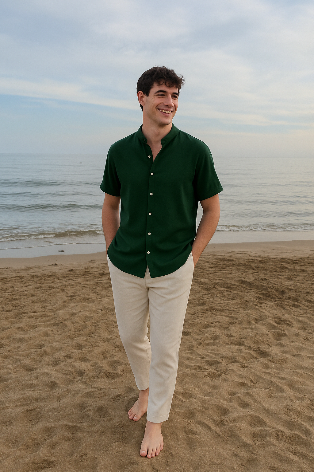 Minimalistisches Herren-Set | Kurzarmhemd mit Stehkragen & Hose