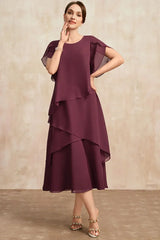 Emilia | Damen Weiches Klassisches Chiffon Kleid – Braun