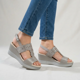 Elinazza | Damen-Keilsandalen mit verstellbarem Riemen – Grau