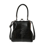 Farlina | Vintage-Schultertasche mit Bügelverschluss – Schwarz