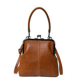 Farlina | Vintage-Schultertasche mit Bügelverschluss – Braun