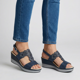 Elinazza | Damen-Keilsandalen mit verstellbarem Riemen – Blau