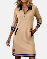 Clara | Damen Baumwollkleid elegant langarm – Beige