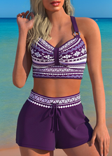 Bailey - Stilvoller Bikini mit hoher Taille und Muster für Damen – Lila