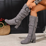 Imke | Damen Kniehohe Stiefel mit Blockabsatz – Grau
