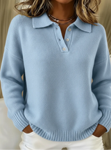 Ingrun | Damen Strickpullover mit Polokragen – Hellblau