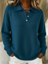 Ingrun | Damen Strickpullover mit Polokragen – Blau
