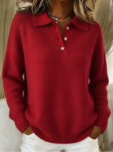 Ingrun | Damen Strickpullover mit Polokragen – Rot
