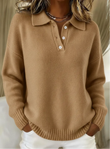 Ingrun | Damen Strickpullover mit Polokragen – Beige