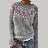 Irmela | Damen Strickpullover Nordisches Muster – Grau