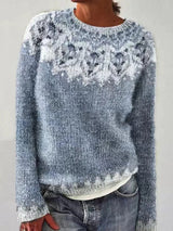 Irmela | Damen Strickpullover Nordisches Muster – Hellblau