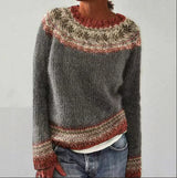 Irmela | Damen Strickpullover Nordisches Muster – Dunkelgrau