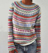 Irmela | Damen Strickpullover Nordisches Muster – Mehrfarbig