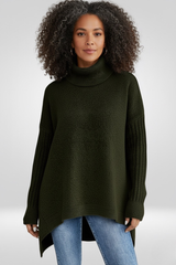 Irmtraud | Damen Rollkragenpullover Oversize Strickpullover – Dunkelgrün