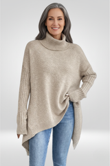 Irmtraud | Damen Rollkragenpullover Oversize Strickpullover – Beige