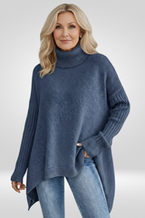 Irmtraud | Damen Rollkragenpullover Oversize Strickpullover – Blau
