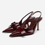 Isabelle – Slingback-Pumps mit spitzer Kappe und Schleifendetail – Weinrot