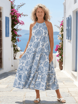 Isadora | Damen Ärmelloses Stufenkleid Stehkragen – Elegantes Sommerkleid Alltag 2026 – Blumenmuster