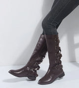 Isolde | Damen Kniehohe Stiefel mit Schnallen – Dunkelbraun