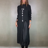 Ivana | Damen Langes Strickkleid mit Unterkleid – Schwarz