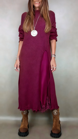 Ivana | Damen Langes Strickkleid mit Unterkleid – Rot