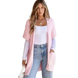 Jade | Damen Lange Strickjacke mit Taschen und ohne Verschluss – Rosa