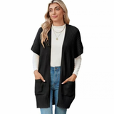 Jade | Damen Lange Strickjacke mit Taschen und ohne Verschluss – Schwarz
