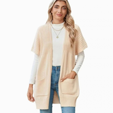 Jade | Damen Lange Strickjacke mit Taschen und ohne Verschluss – Aprikose