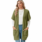 Jade | Damen Lange Strickjacke mit Taschen und ohne Verschluss – Olivgrün
