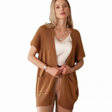 Jade | Damen Lange Strickjacke mit Taschen und ohne Verschluss – Braun