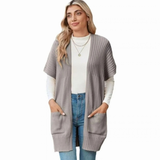 Jade | Damen Lange Strickjacke mit Taschen und ohne Verschluss – Hellgrau