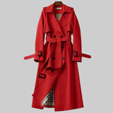 Amira | Damen Klassischer Trenchcoat mit Gürtel für den Winter – Rot